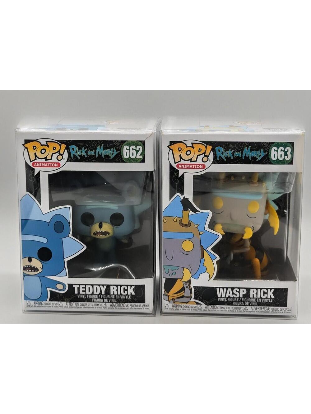 Funko Pop! Rick and Morty Wasp Rick #663 Teddy Rick #662 Vinyl Figure +Protector
